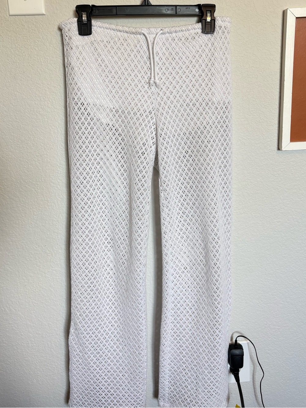 Women's White Crochet Knit Wide-Leg Pants